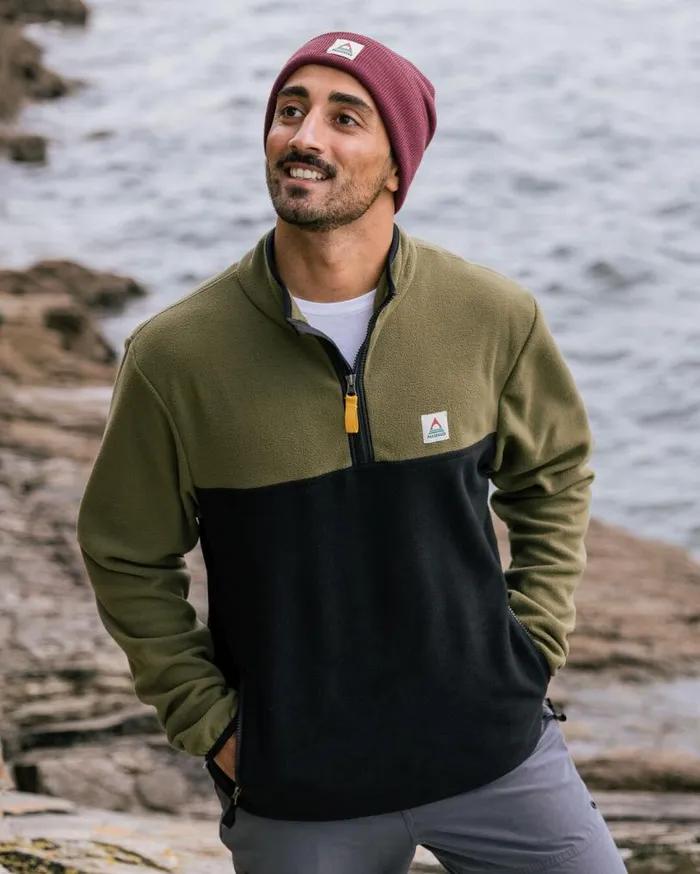 Passenger Clothing Set Off Recycled Polar 14 Zip Fleece Khaki Men Fleece