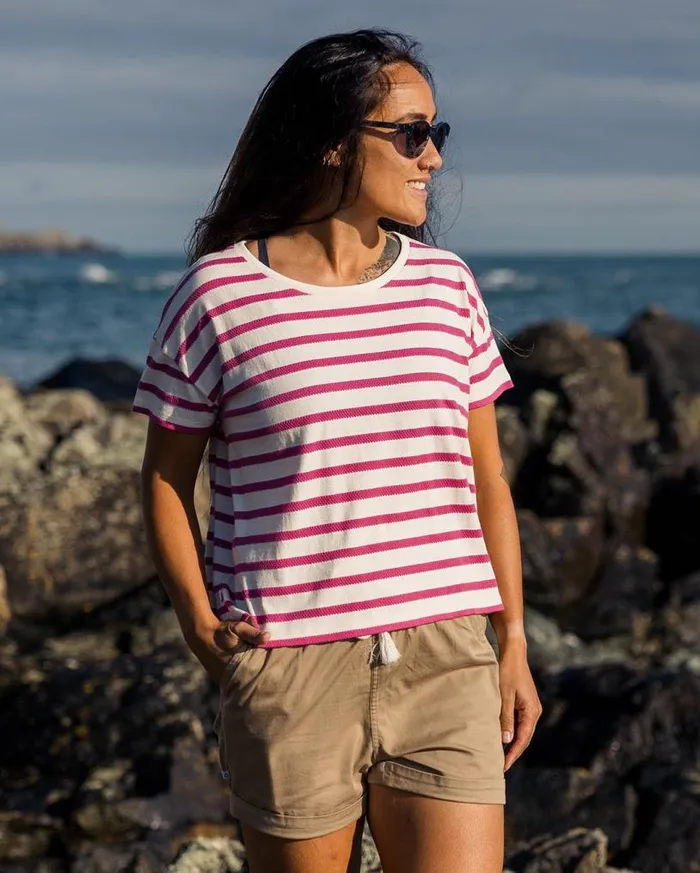 Passenger Clothing Skye Stripe TShirt Fuchsia Women Tops and TShirts