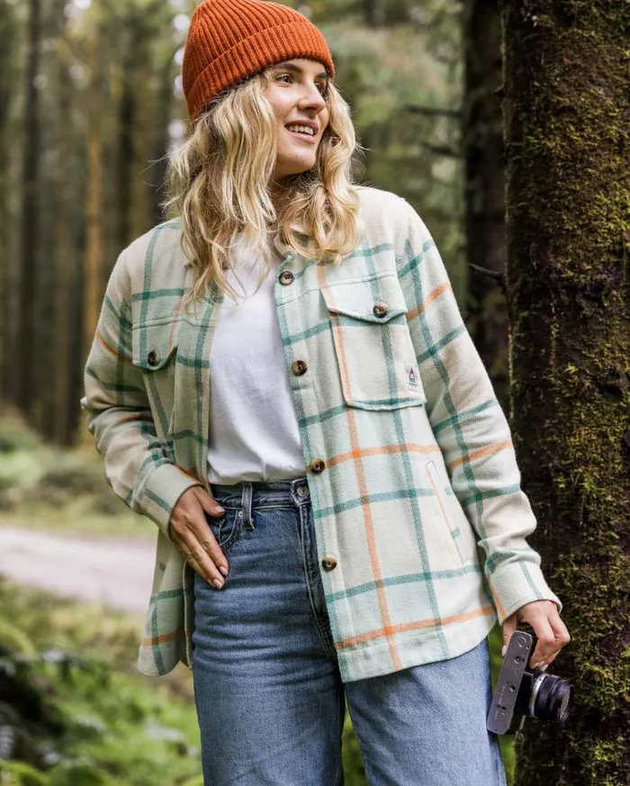 Passenger Clothing Stella Organic Cotton LS Shirt Surf Spray Check Women Shirts