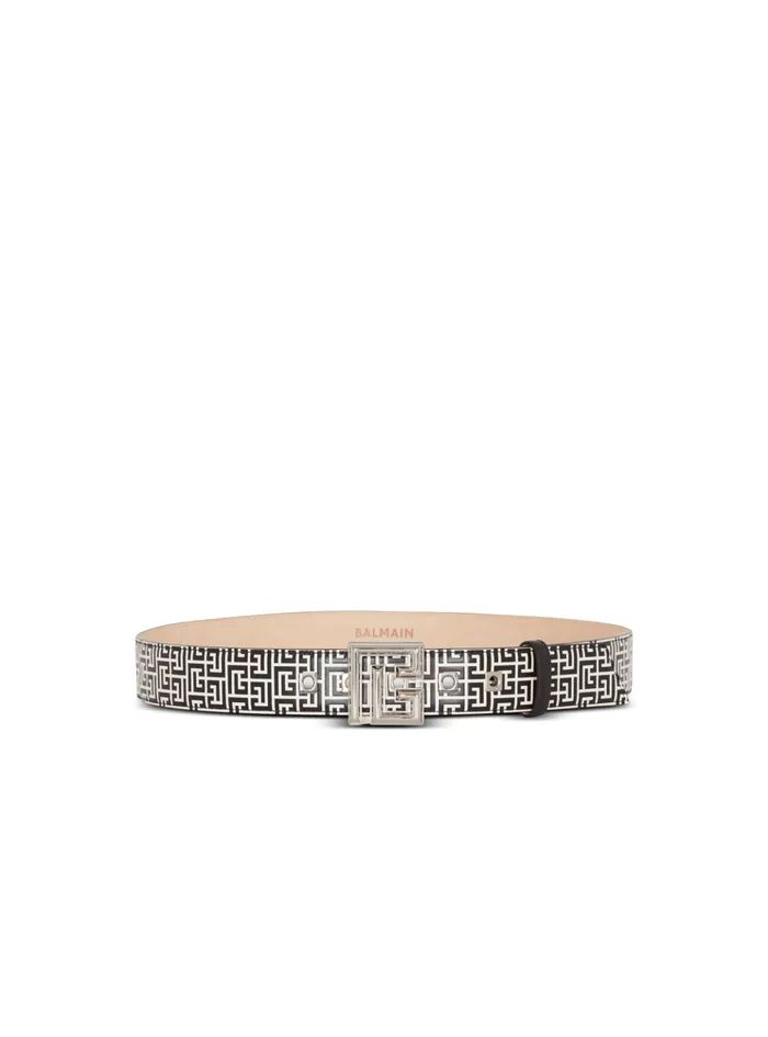 PB Belt In Monogrammed Embossed Calfskin Black Men Balmain Belts