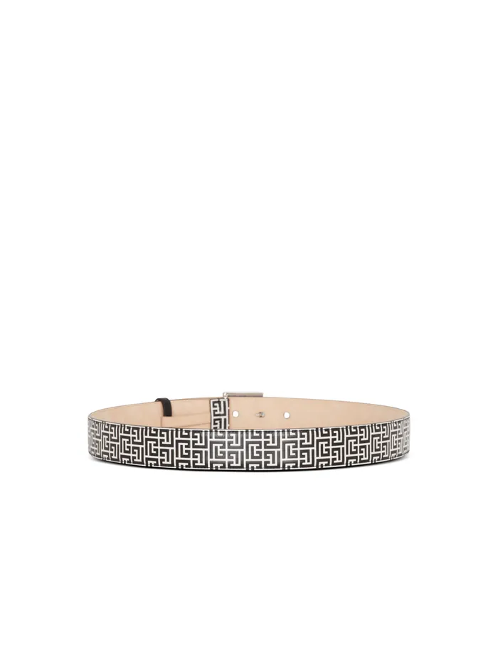 PB Belt In Monogrammed Embossed Calfskin Black Men Balmain Belts