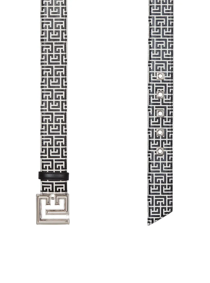 PB Belt In Monogrammed Embossed Calfskin Black Men Balmain Belts