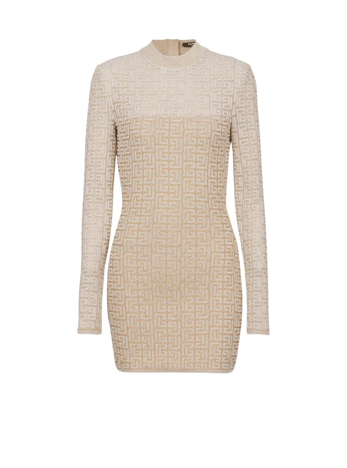 PB Labyrinth Knit Dress Beige Women Balmain Knitwear