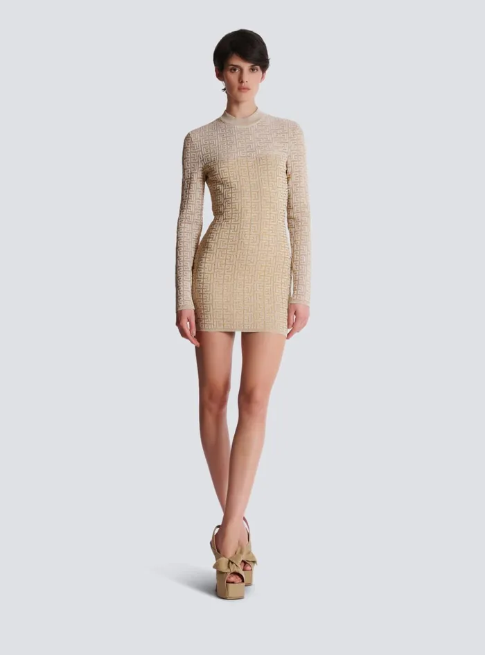 PB Labyrinth Knit Dress Beige Women Balmain Knitwear