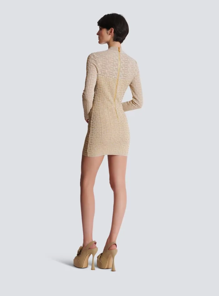 PB Labyrinth Knit Dress Beige Women Balmain Knitwear