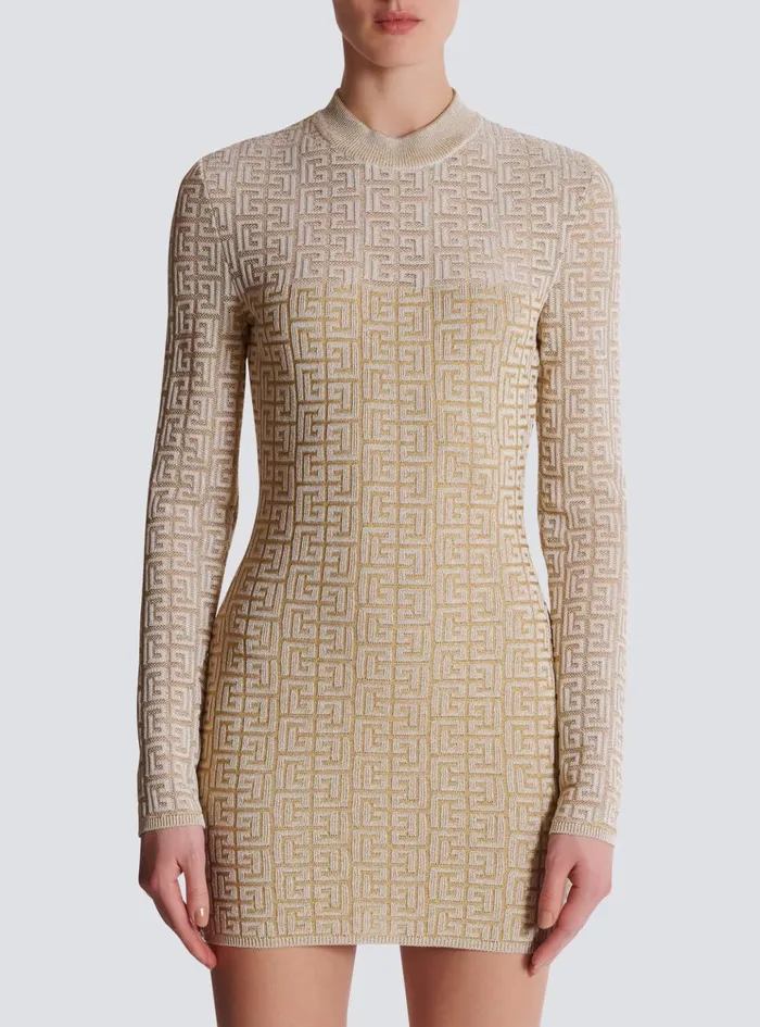 PB Labyrinth Knit Dress Beige Women Balmain Knitwear