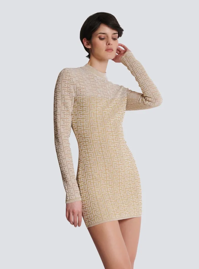 PB Labyrinth Knit Dress Beige Women Balmain Knitwear