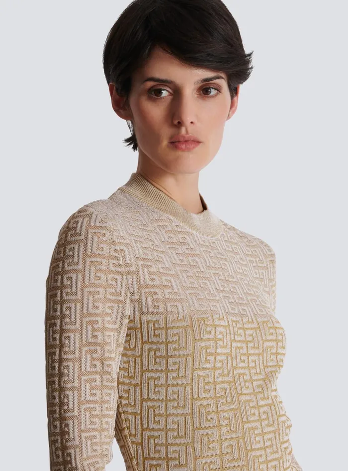 PB Labyrinth Knit Dress Beige Women Balmain Knitwear