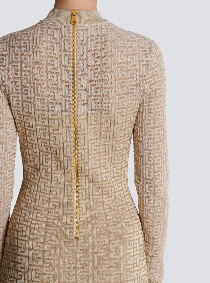 PB Labyrinth Knit Dress Beige Women Balmain Knitwear