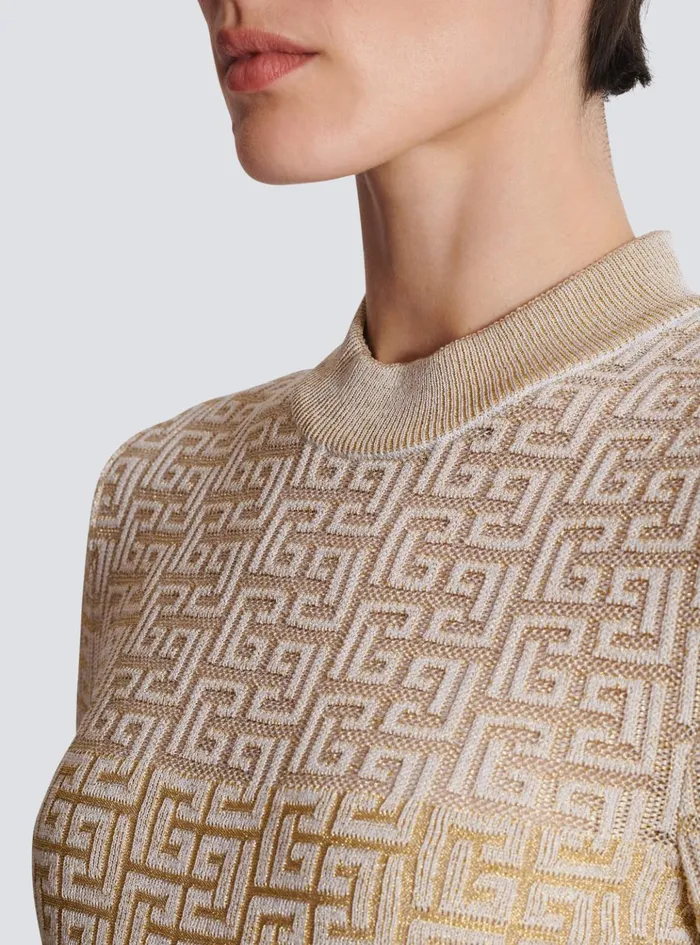PB Labyrinth Knit Dress Beige Women Balmain Knitwear