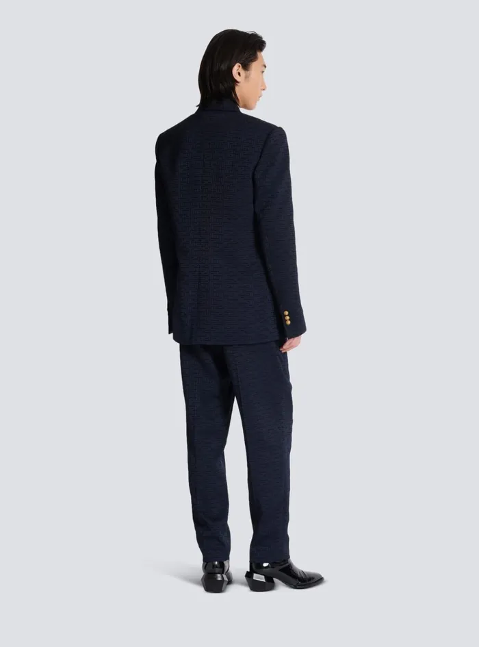 PB Labyrinth Satin Jacquard Blazer Navy Men Balmain Jackets And Blazers