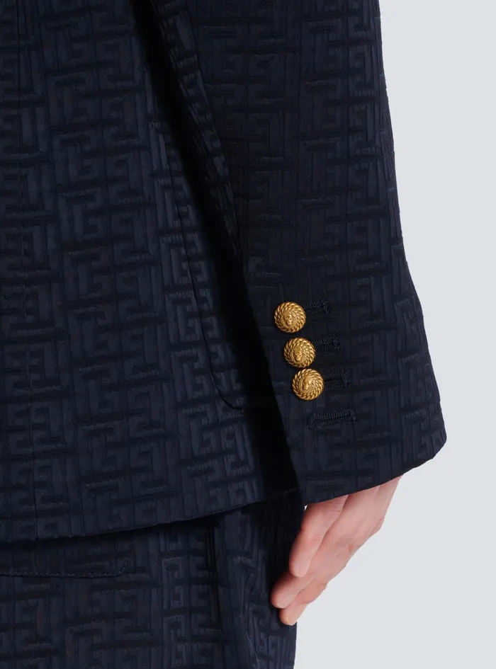 PB Labyrinth Satin Jacquard Blazer Navy Men Balmain Jackets And Blazers