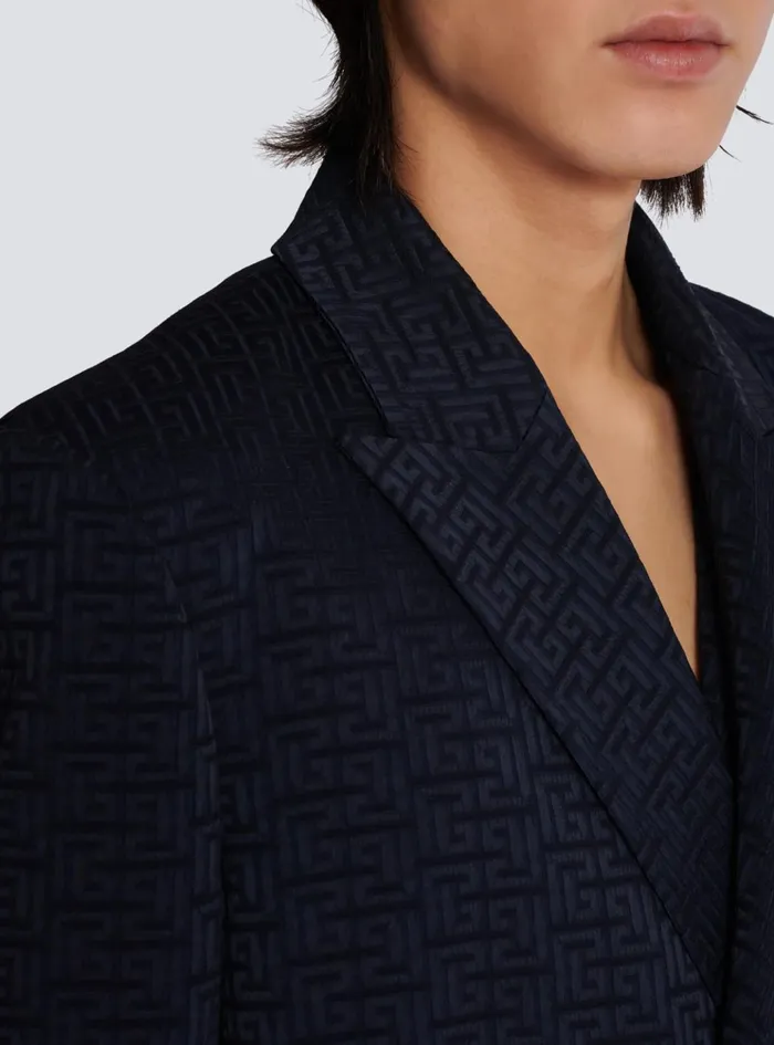PB Labyrinth Satin Jacquard Blazer Navy Men Balmain Jackets And Blazers