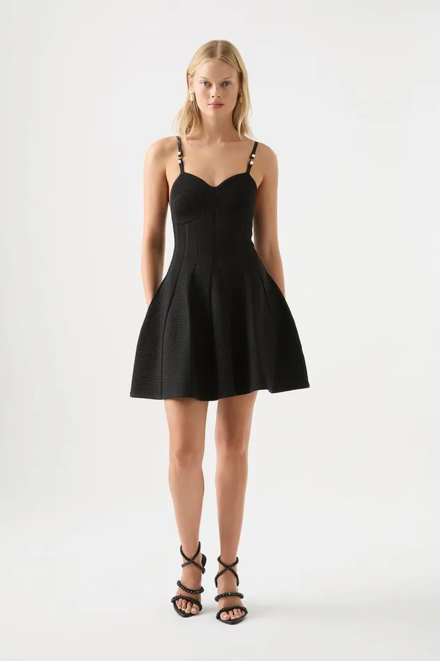 Phaedra Ottoman Bustier Dress Black Women Aje Mini Dresses