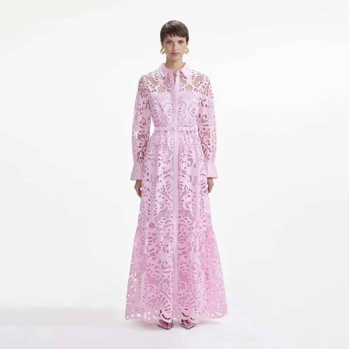 Pink Cotton Lace Maxi Dress Women Self Portrait Dresses