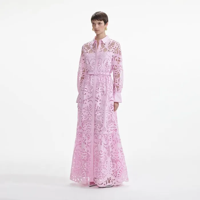 Pink Cotton Lace Maxi Dress Women Self Portrait Dresses Pink Cotton Lace Maxi Dress Women Self Portrait Dresses