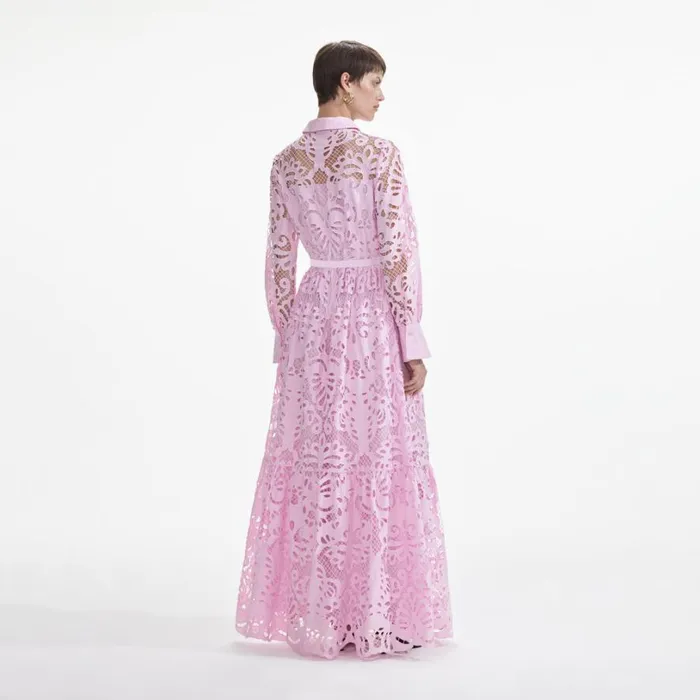 Pink Cotton Lace Maxi Dress Women Self Portrait Dresses Pink Cotton Lace Maxi Dress Women Self Portrait Dresses