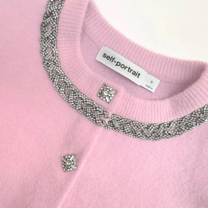 Pink Embellished Cardigan Women Self Portrait Knitwear Pink Embellished Cardigan Women Self Portrait Knitwear