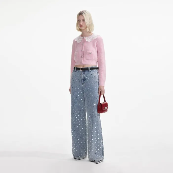 Pink Fluffy Rib Knit Cardigan Women Self Portrait Tops Pink Fluffy Rib Knit Cardigan Women Self Portrait Tops