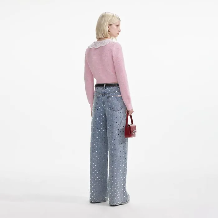 Pink Fluffy Rib Knit Cardigan Women Self Portrait Tops Pink Fluffy Rib Knit Cardigan Women Self Portrait Tops