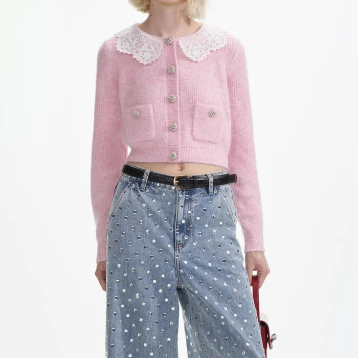 Pink Fluffy Rib Knit Cardigan Women Self Portrait Tops Pink Fluffy Rib Knit Cardigan Women Self Portrait Tops