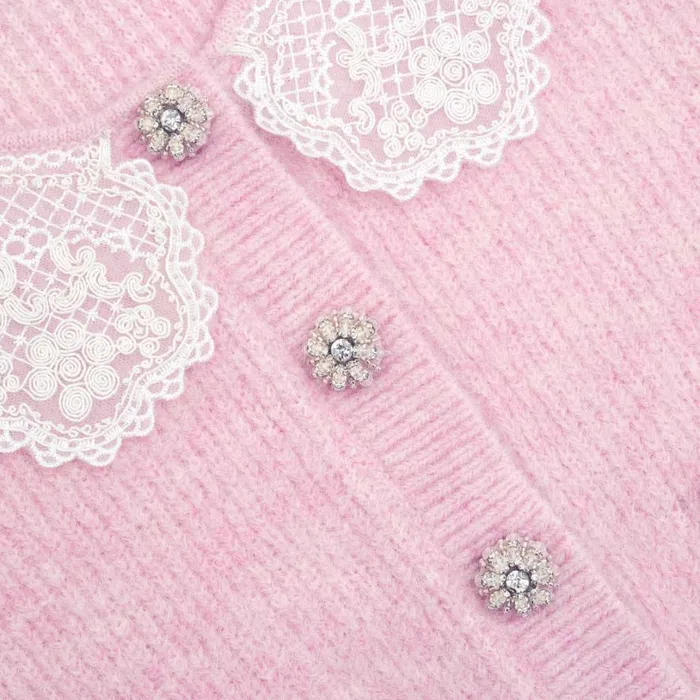 Pink Fluffy Rib Knit Cardigan Women Self Portrait Tops Pink Fluffy Rib Knit Cardigan Women Self Portrait Tops
