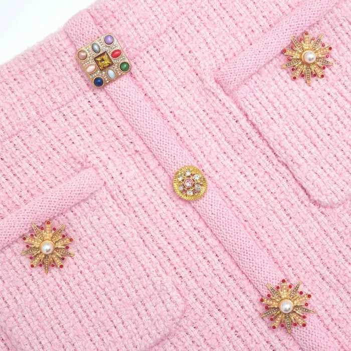 Pink Jewel Button Knit Mini Skirt Women Self Portrait Knitwear Pink Jewel Button Knit Mini Skirt Women Self Portrait Knitwear