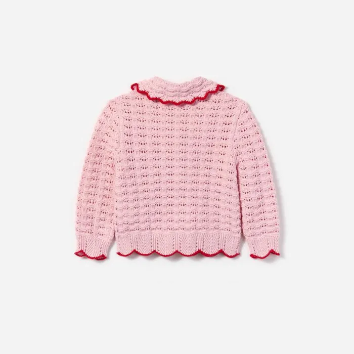 Pink Textured Heart Detail Cardigan Kids Self Portrait Knitwear