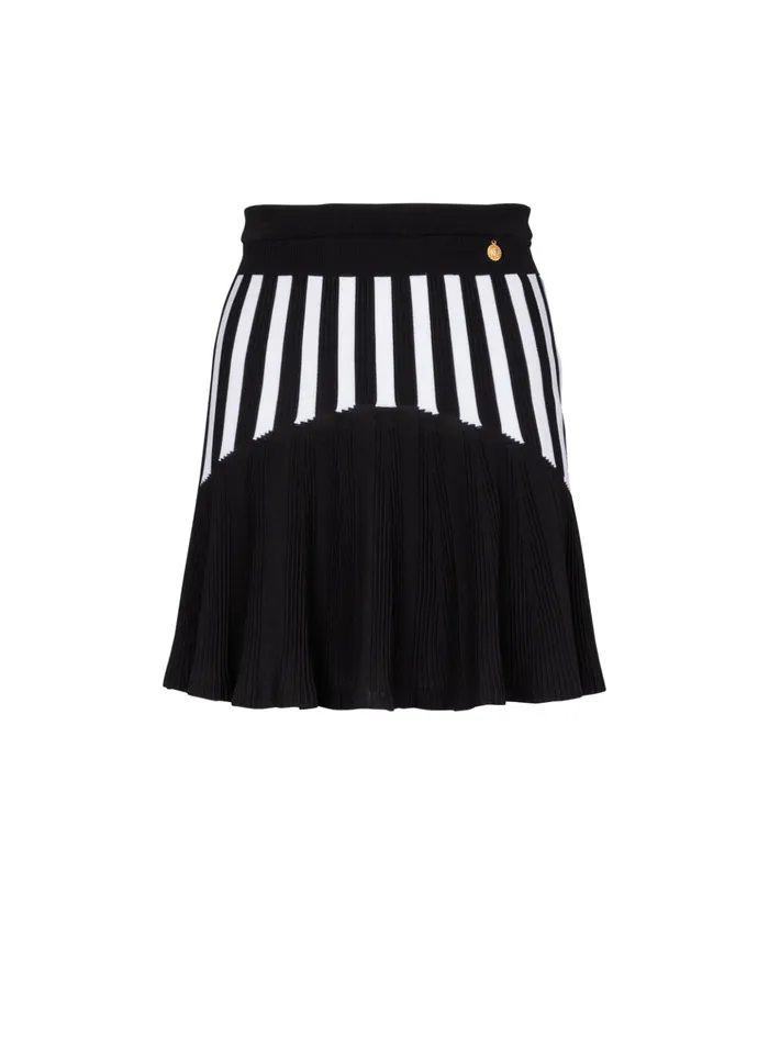 Pleated Striped Knit Skirt Black Women Balmain Skirts