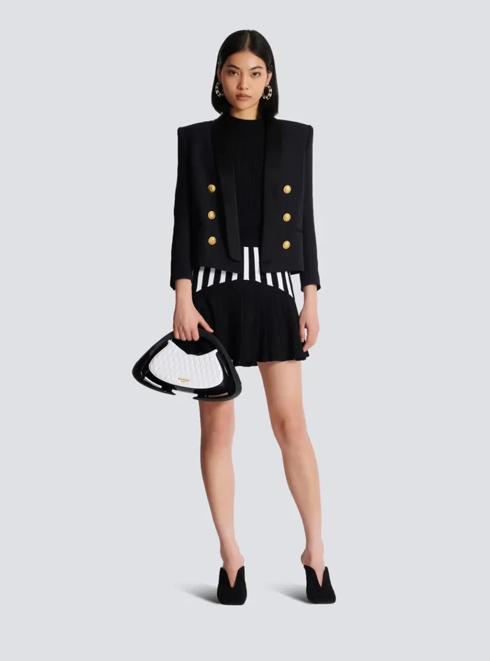 Pleated Striped Knit Skirt Black Women Balmain Skirts
