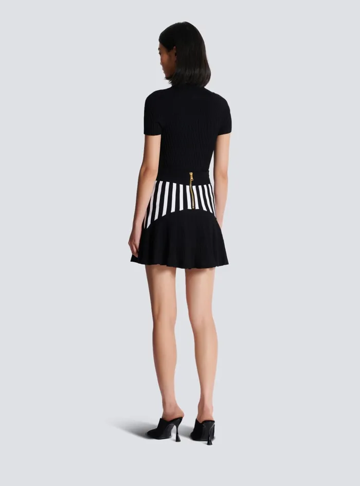 Pleated Striped Knit Skirt Black Women Balmain Skirts