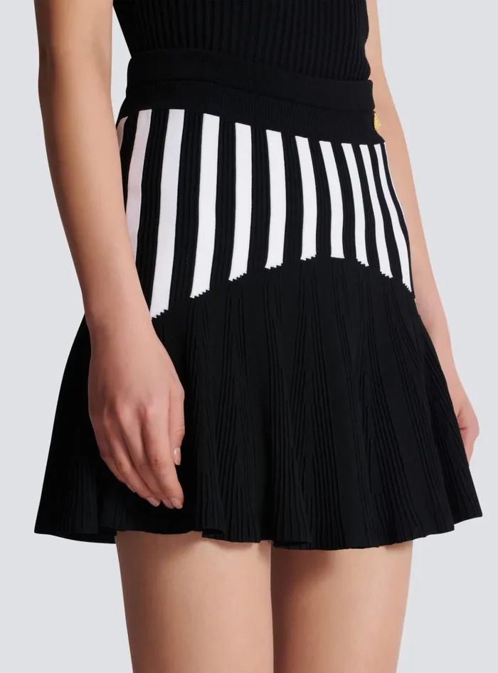 Pleated Striped Knit Skirt Black Women Balmain Skirts
