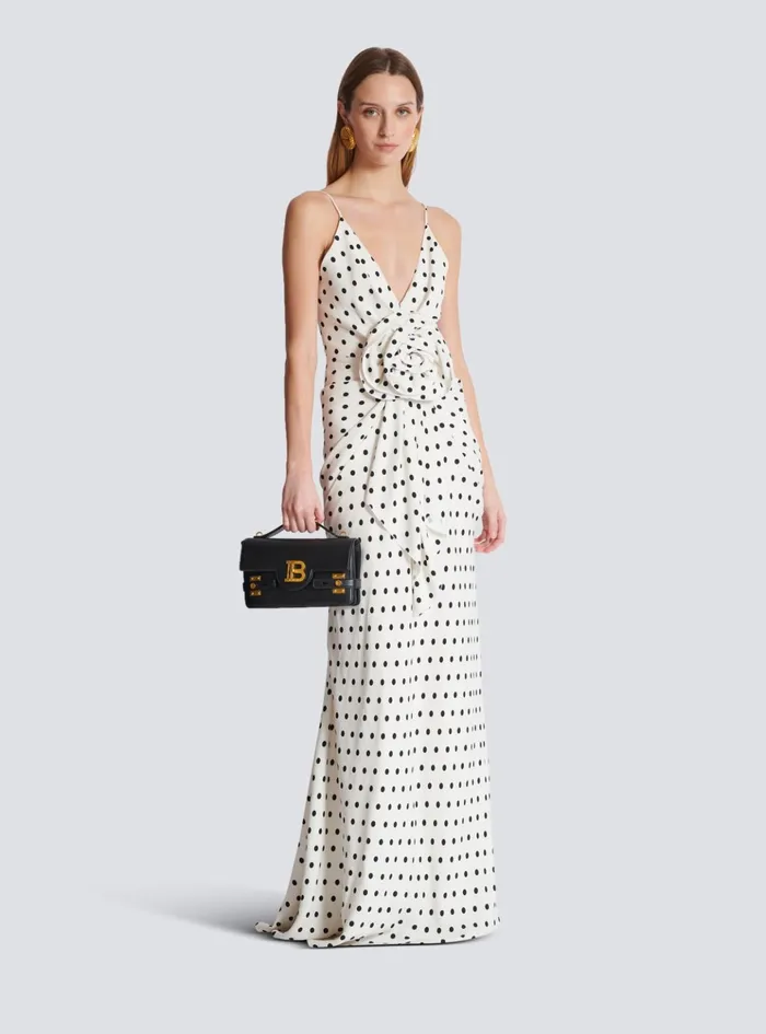 Polka Dots Printed Maxi Dress White Women Balmain Dresses