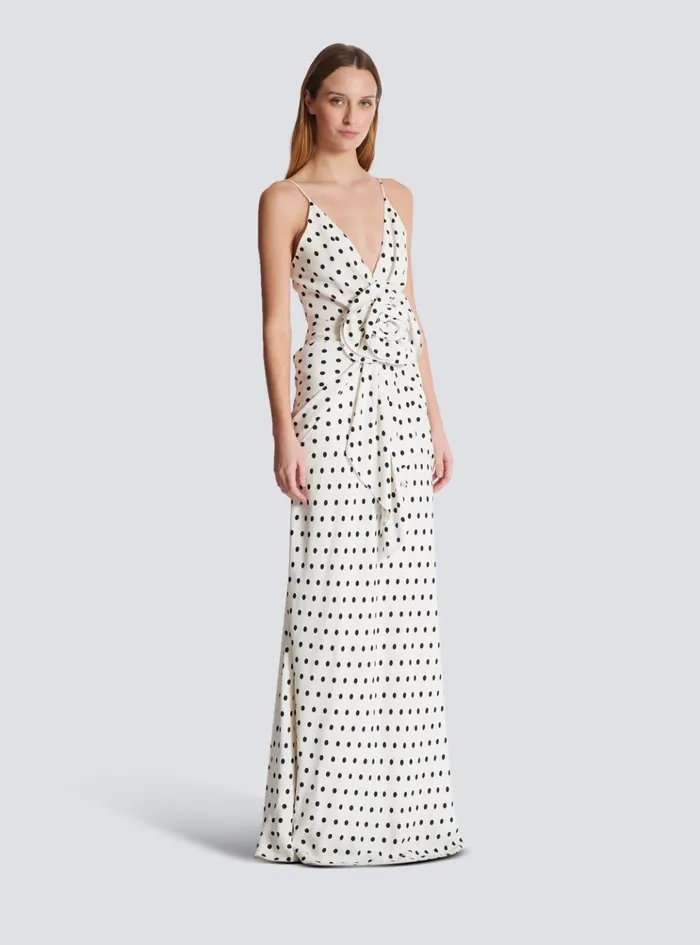 Polka Dots Printed Maxi Dress White Women Balmain Dresses
