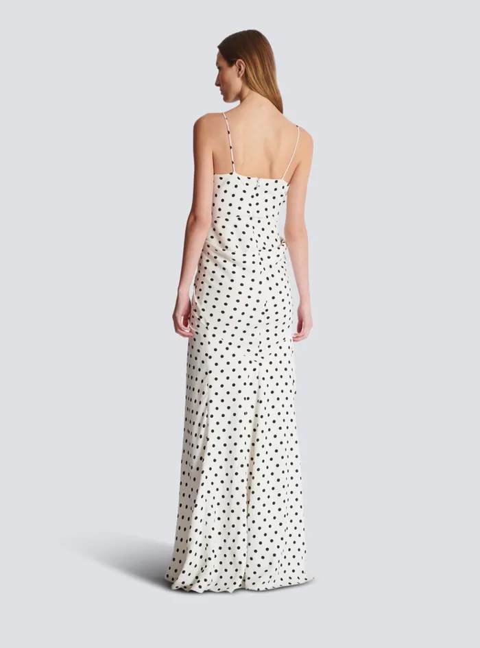 Polka Dots Printed Maxi Dress White Women Balmain Dresses
