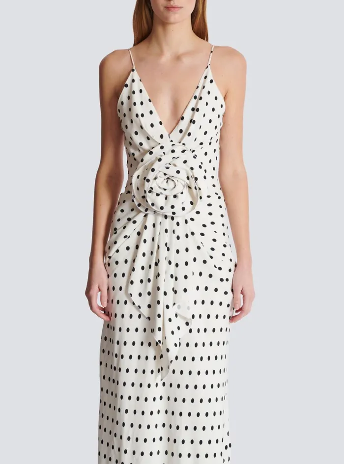 Polka Dots Printed Maxi Dress White Women Balmain Dresses