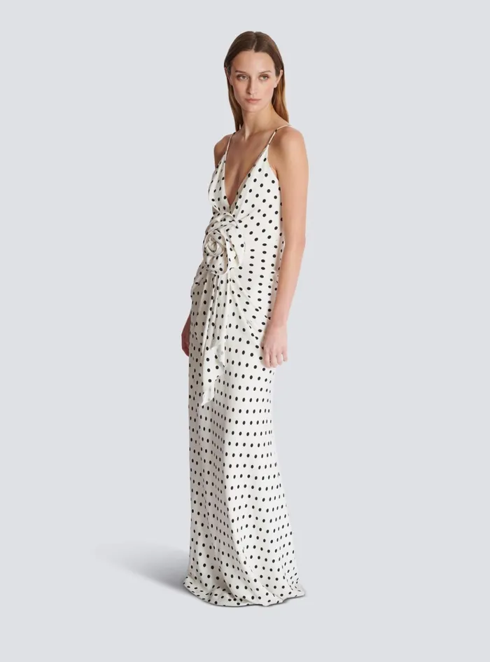 Polka Dots Printed Maxi Dress White Women Balmain Dresses