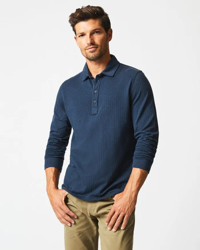 Polos Tees and Henleys Men Billy Reid Ls Herringbone Polo Navy