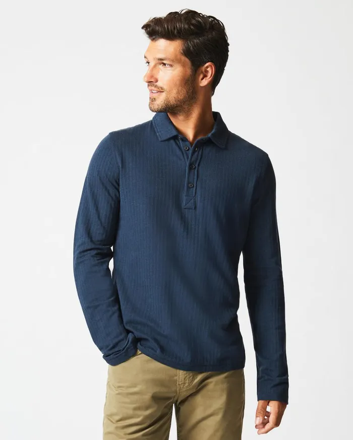 Polos Tees and Henleys Men Billy Reid Ls Herringbone Polo Navy