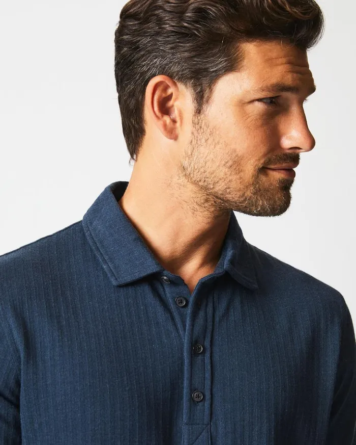 Polos Tees and Henleys Men Billy Reid Ls Herringbone Polo Navy