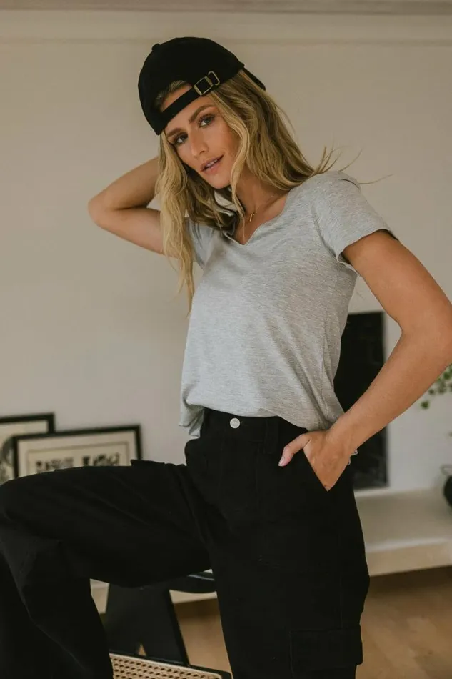 Priya Top In Grey Grey Women Bohme Tees and Tanks