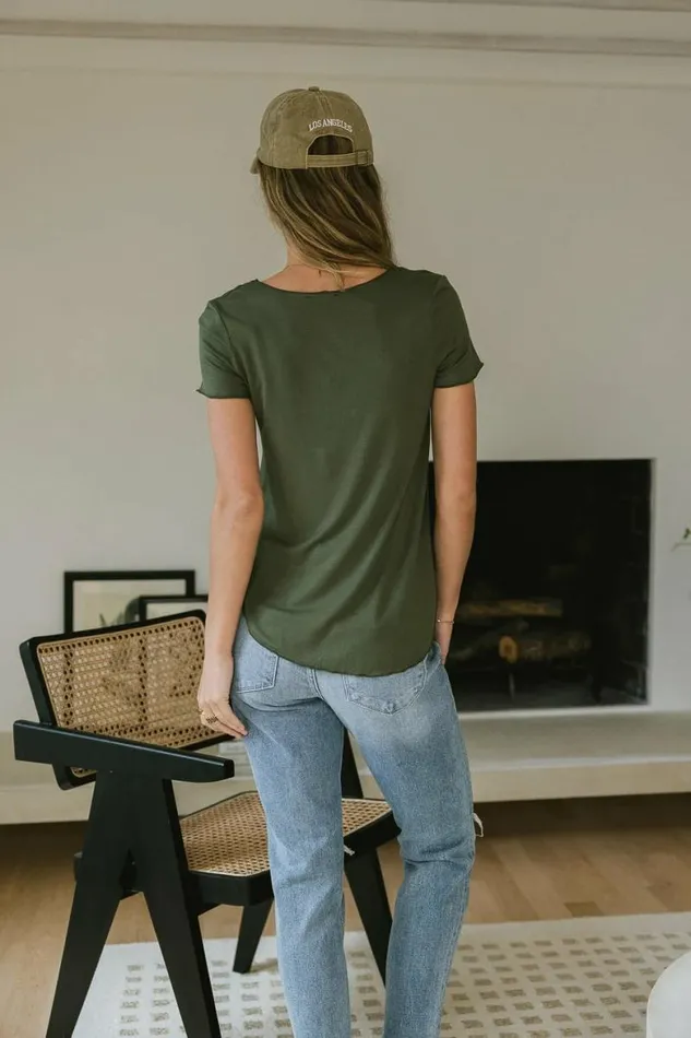 Priya Top In Olive Olive Women Bohme Tees and Tanks