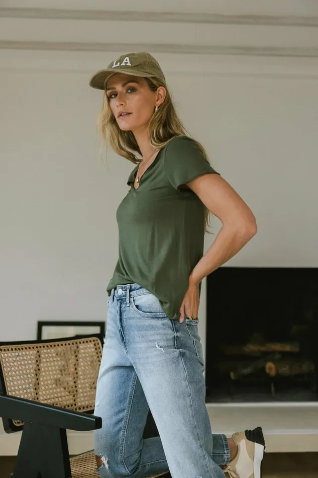 Priya Top In Olive Olive Women Bohme Tees and Tanks