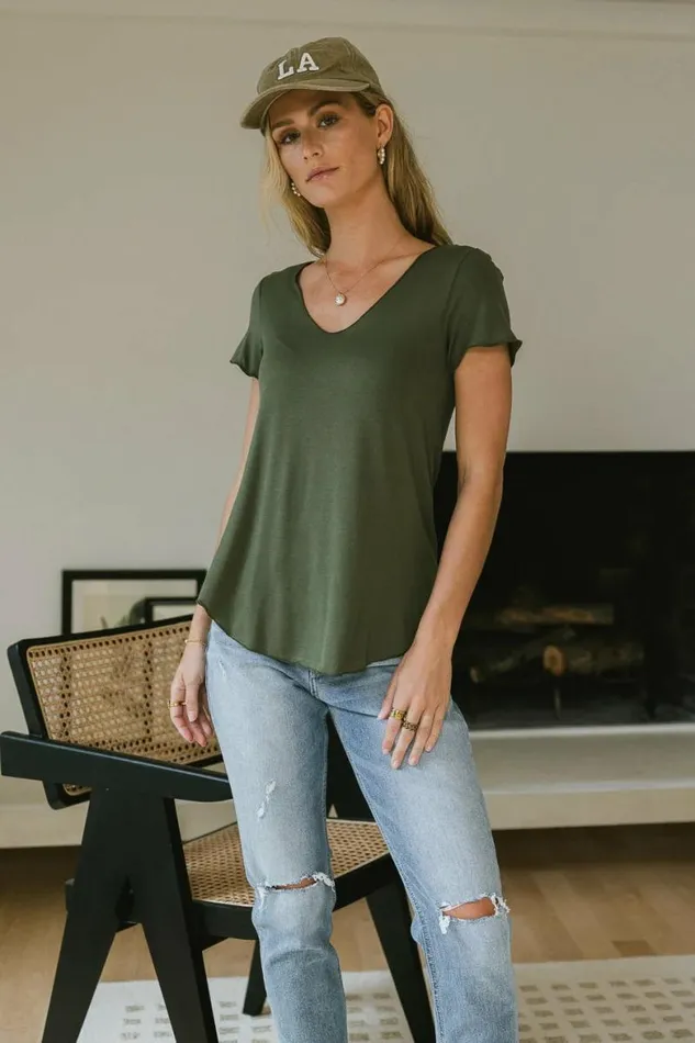 Priya Top In Olive Olive Women Bohme Tees and Tanks