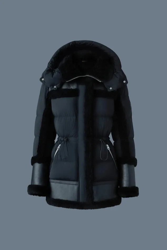 Puffers Women Mackage LILIBETH Mixedmedia Shearling Down Parka Blacknatural