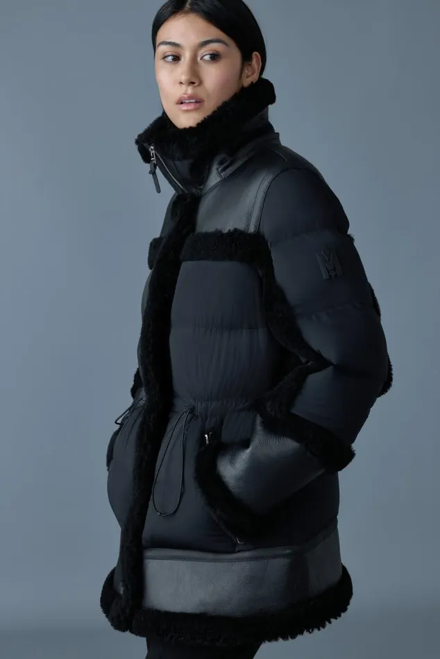 Puffers Women Mackage LILIBETH Mixedmedia Shearling Down Parka Blacknatural
