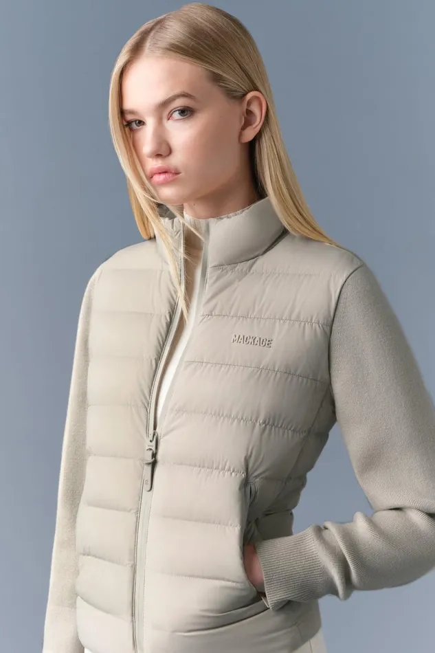 Puffers Women Mackage OCEANECITY Light Down Mixedmedia Jacket Cream Puffers Women Mackage OCEANECITY Light Down Mixedmedia Jacket Cream