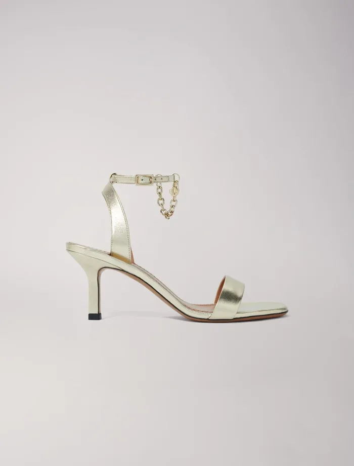 Pumps and Sandals Women Maje Gold Metallic Leather Sandals Light Gold