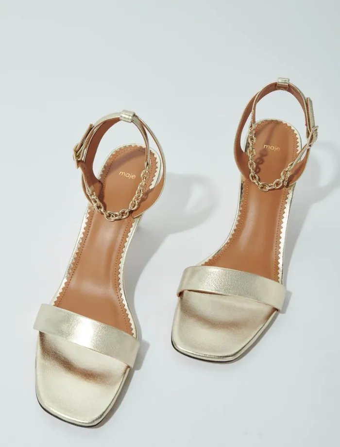 Pumps and Sandals Women Maje Gold Metallic Leather Sandals Light Gold