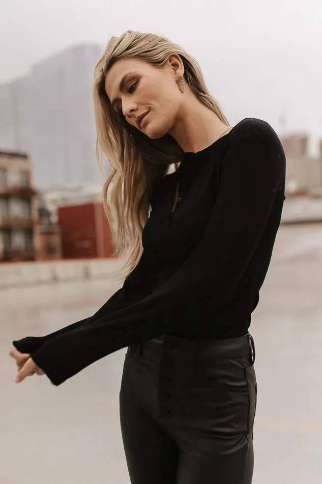 Quincy Henley Top In Black Black Women Bohme Tops